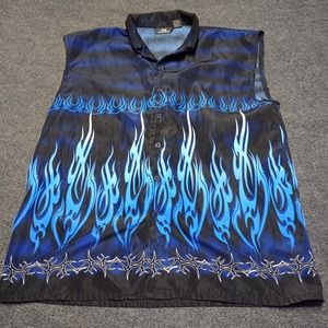 Vintage City Impact Shirt Adult Large Blue Flame Streetwear‎ Sleeveless 90s Y2K